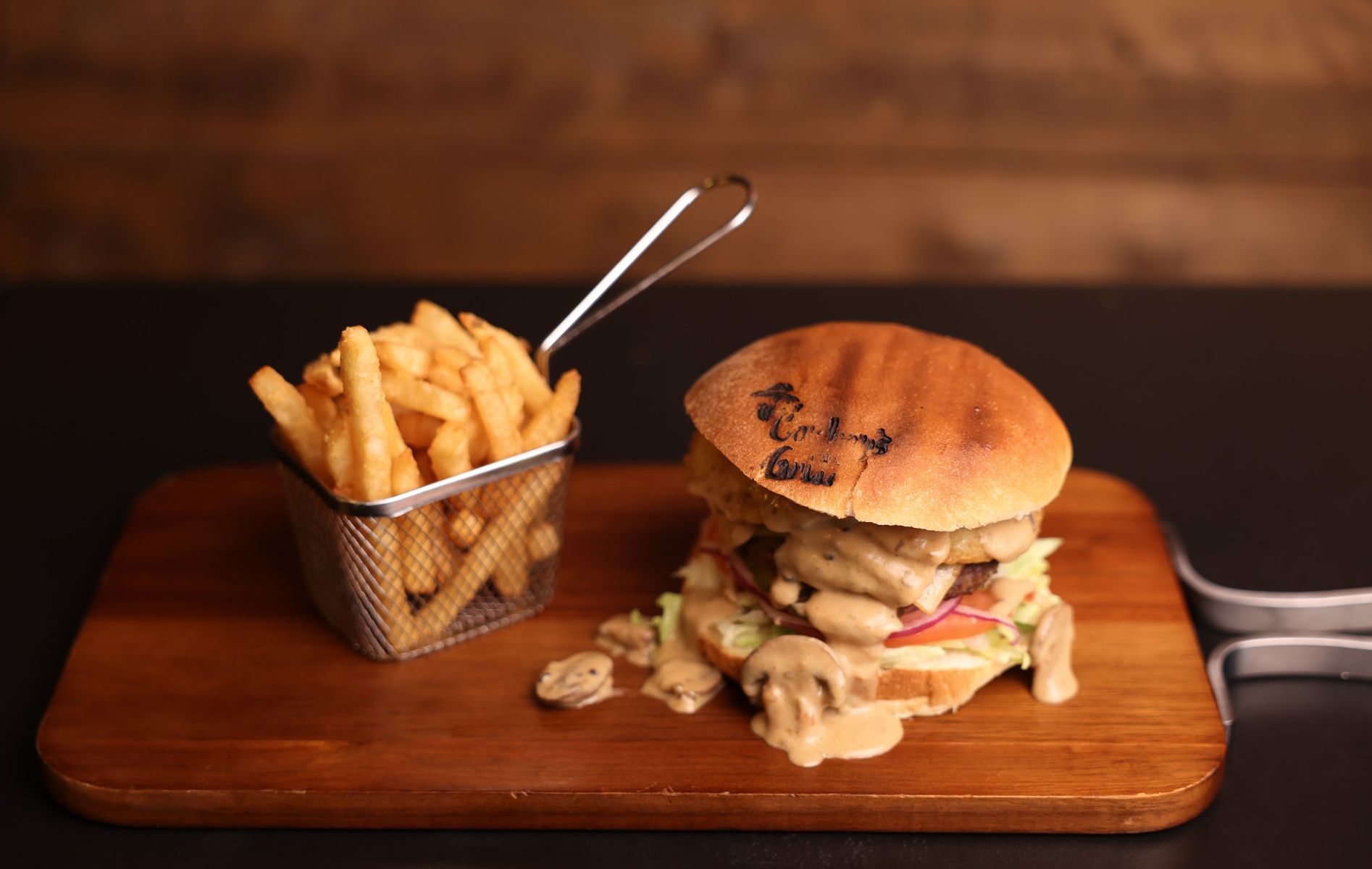 Swiss Brandy Peppercorn Sauce Angus Burger